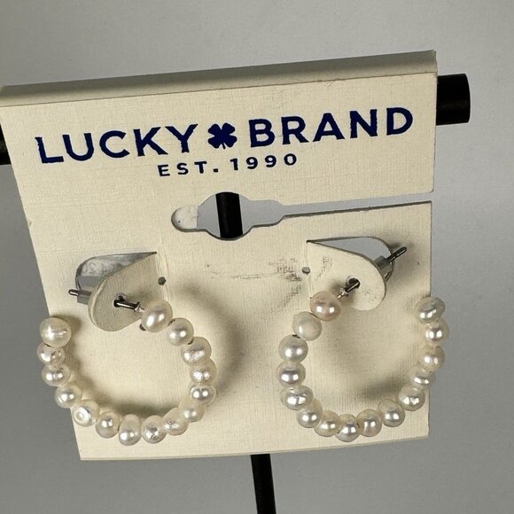 Lucky Brand Pearl Hoop Earrings NWT - Picture 5 of 8